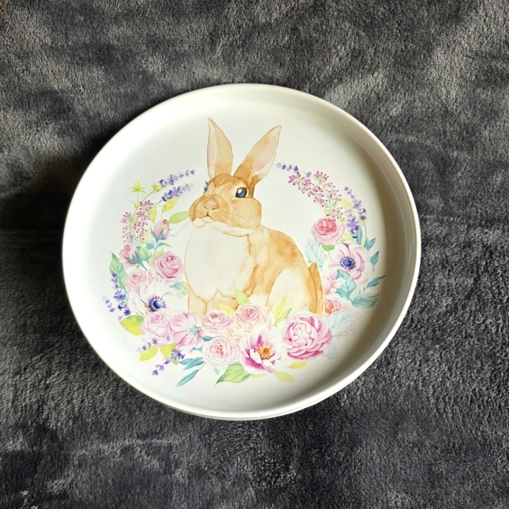 New Celebrate it 10" Easter Ceramic Cake Stand pastel multicolor spring bunny